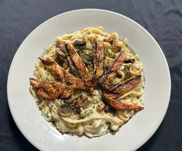 Chicken and mushroom alfredo.