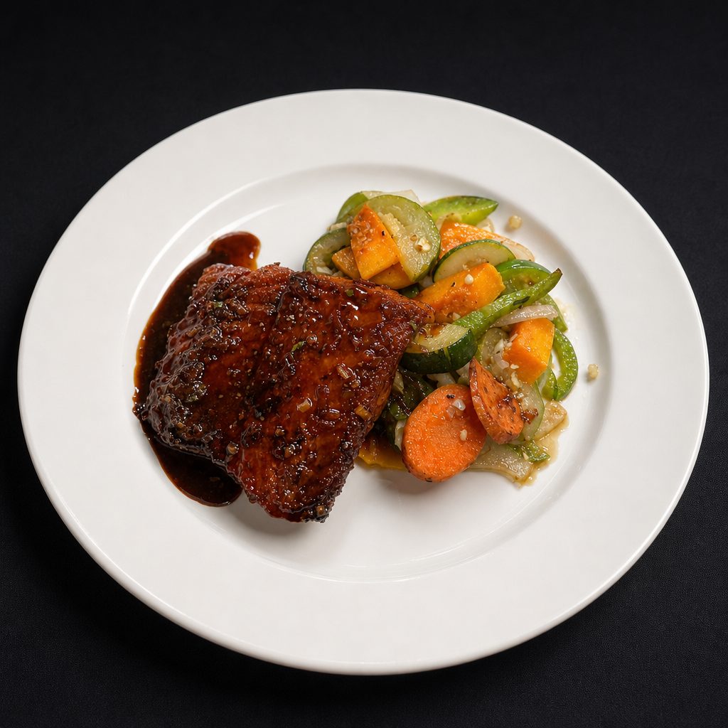 Bourbon Glazed Salmon.